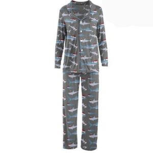 NWT Kickee Pants Pewter Santa Sharks Classic Pajamas XL